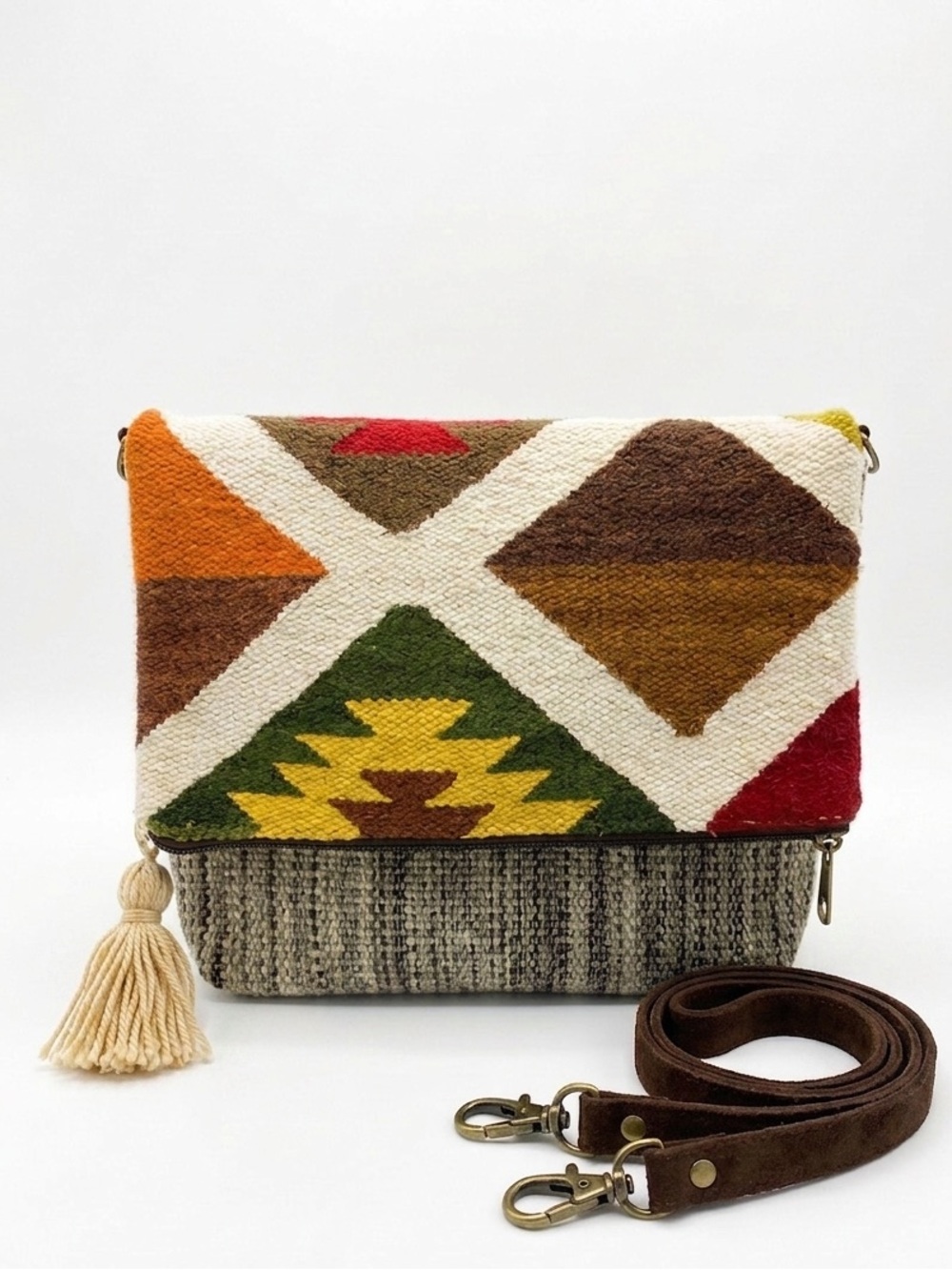ELIKA Handmade Peru Woven Crossbody Bag Geometric Foldover Boho